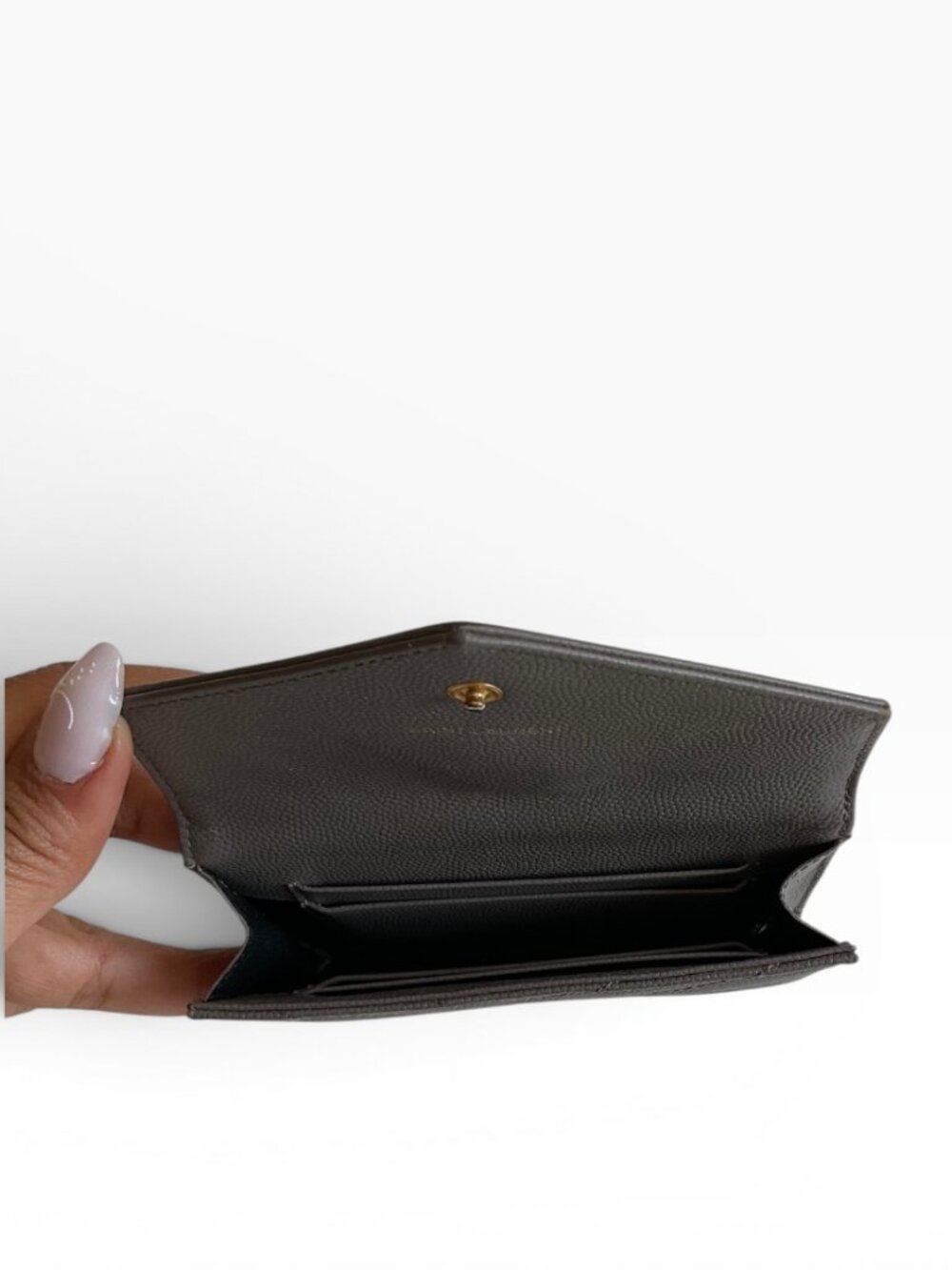 YSL Uptown Compact Wallet Grey Grained Leather - Picture 9 of 13